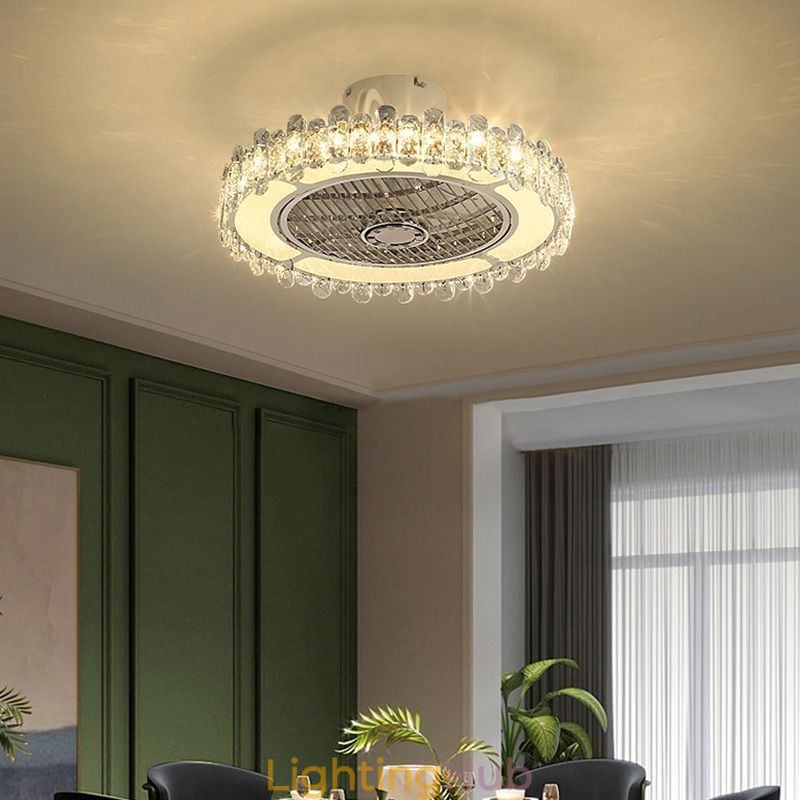 Crystal Ceiling Fan Light Gold Round Ceiling Lamp