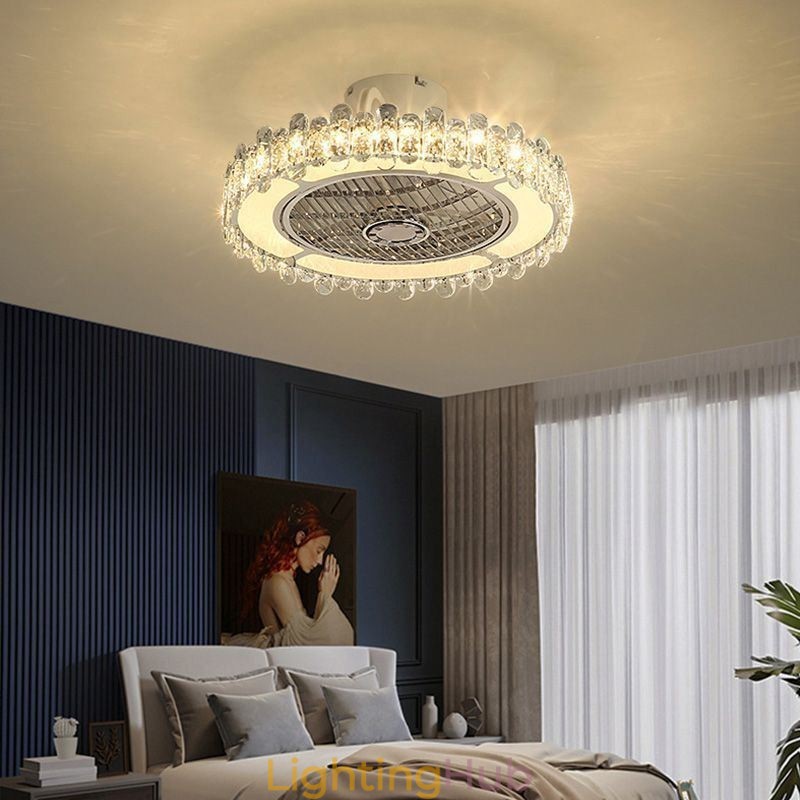 Crystal Ceiling Fan Light Gold Round Ceiling Lamp