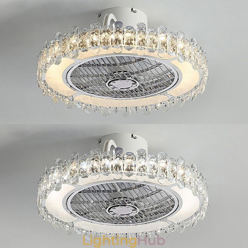 Crystal Ceiling Fan Light Gold Round Ceiling Lamp