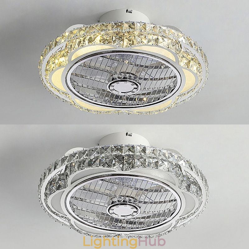 Crystal Ceiling Fan Light Gold Round Ceiling Lamp