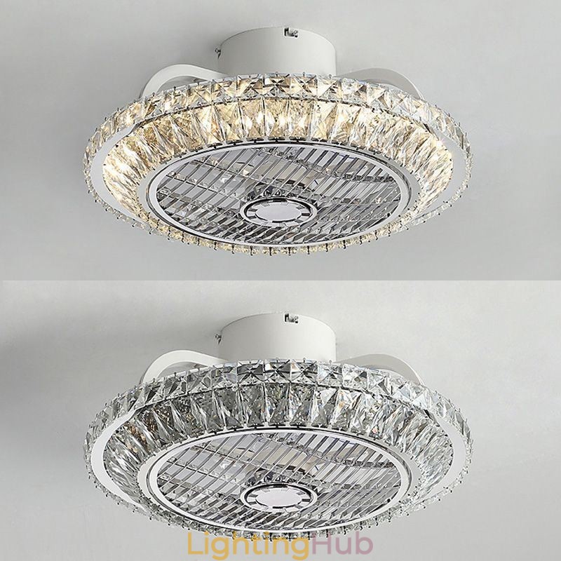 Crystal Ceiling Fan Light Gold Round Ceiling Lamp
