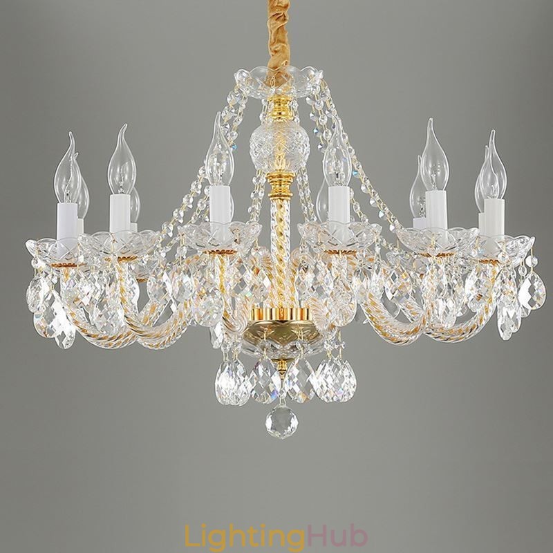 Transparent Crystal Chandelier European Gold Body Luxury Decrative Ceiling Light