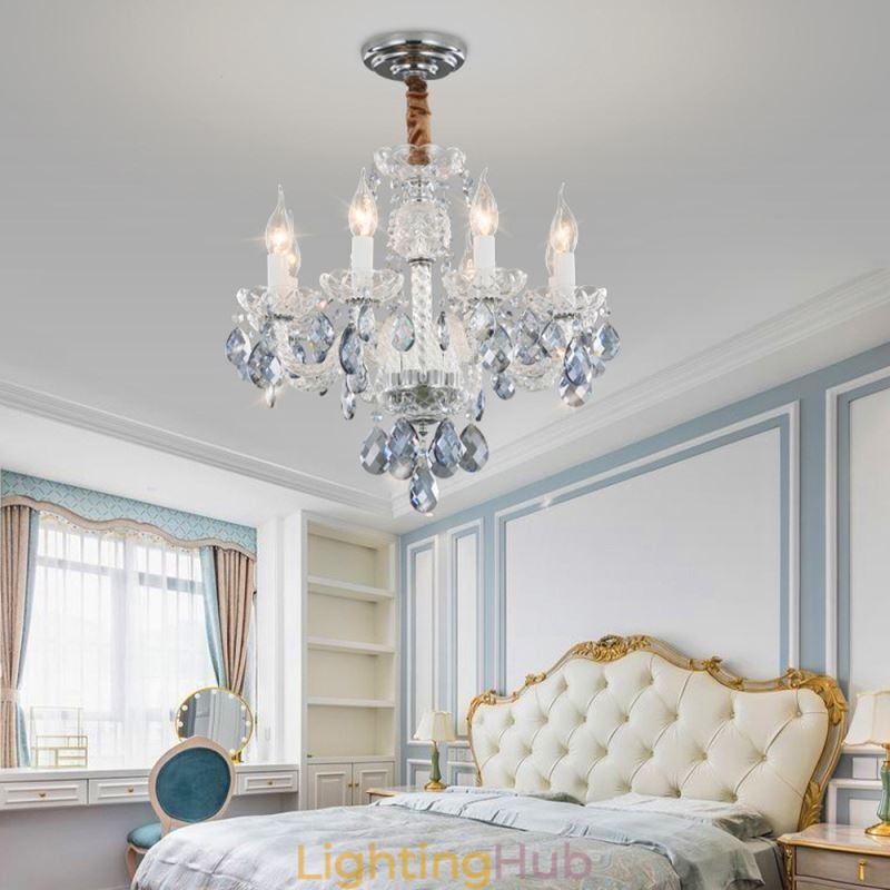 European Blue Crystal Chandelier Glass Light Body 8 Lights