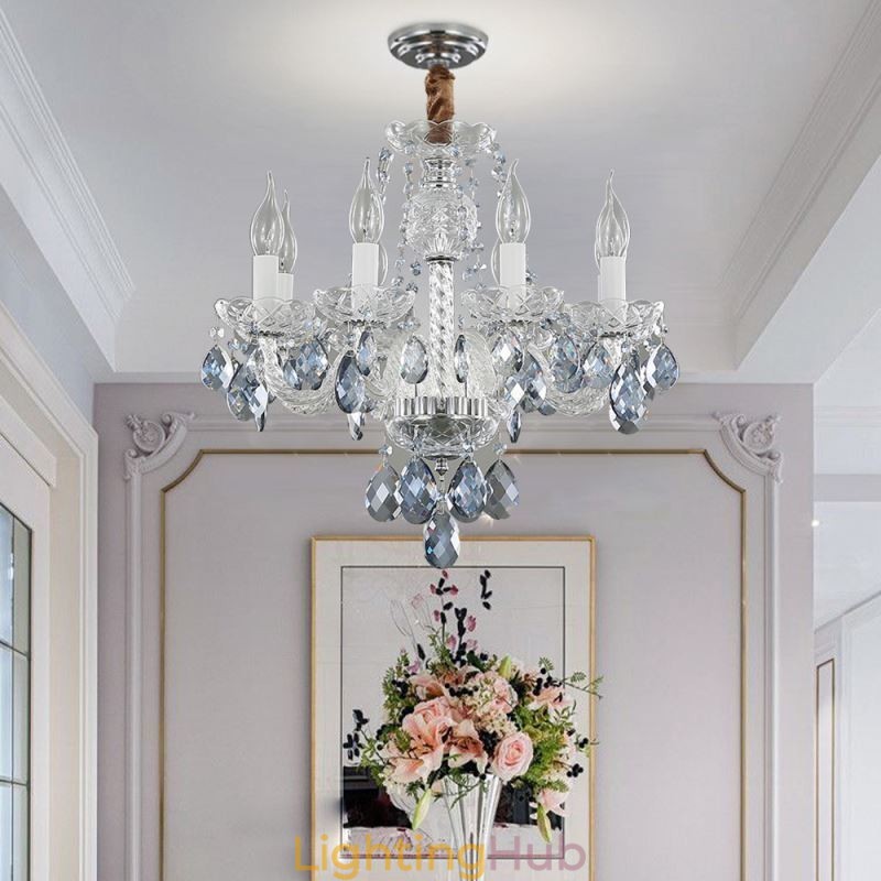 European Blue Crystal Chandelier Glass Light Body 8 Lights