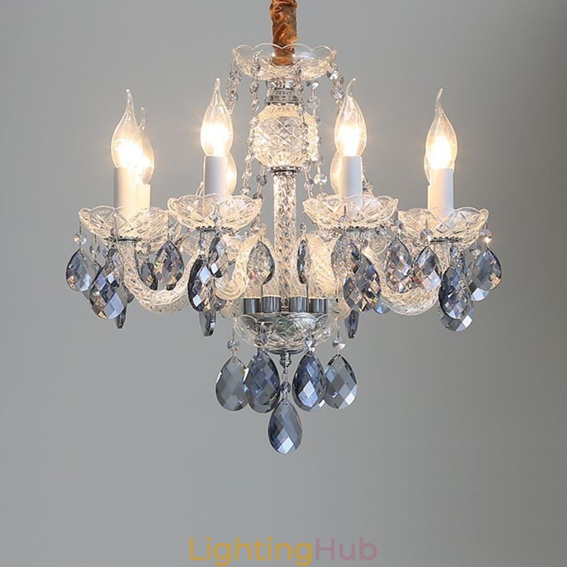 European Blue Crystal Chandelier Glass Light Body 8 Lights