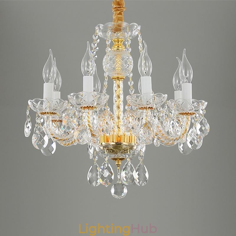 European Clear Crystal Chandelier Glass Lamp Body 8 Lights Gold Body Ceiling Lamp
