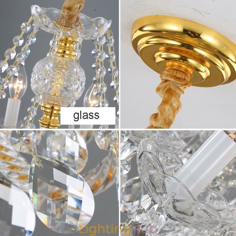 European Clear Crystal Chandelier Glass Lamp Body 8 Lights Gold Body Ceiling Lamp