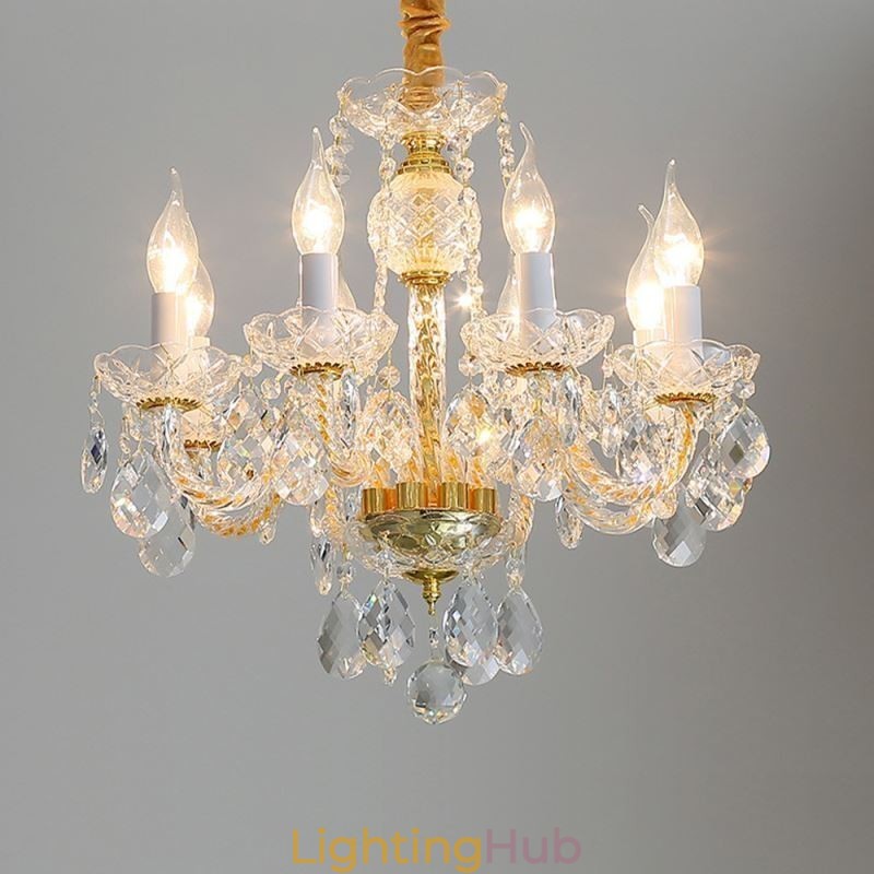 European Clear Crystal Chandelier Glass Lamp Body 8 Lights Gold Body Ceiling Lamp