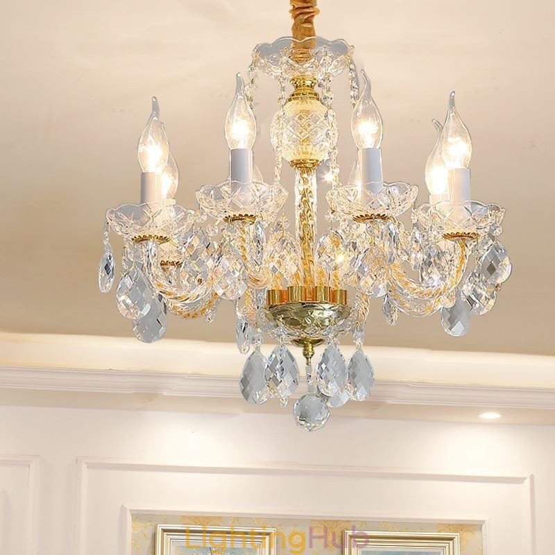 European Clear Crystal Chandelier Glass Lamp Body 8 Lights Gold Body Ceiling Lamp