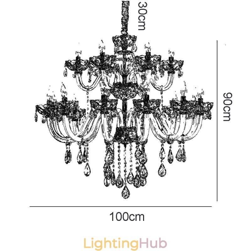 Luxurious Crystal Chandelier European Cognac Color Ceiling Lamp Glass Body Double Layer 12+6 Lights