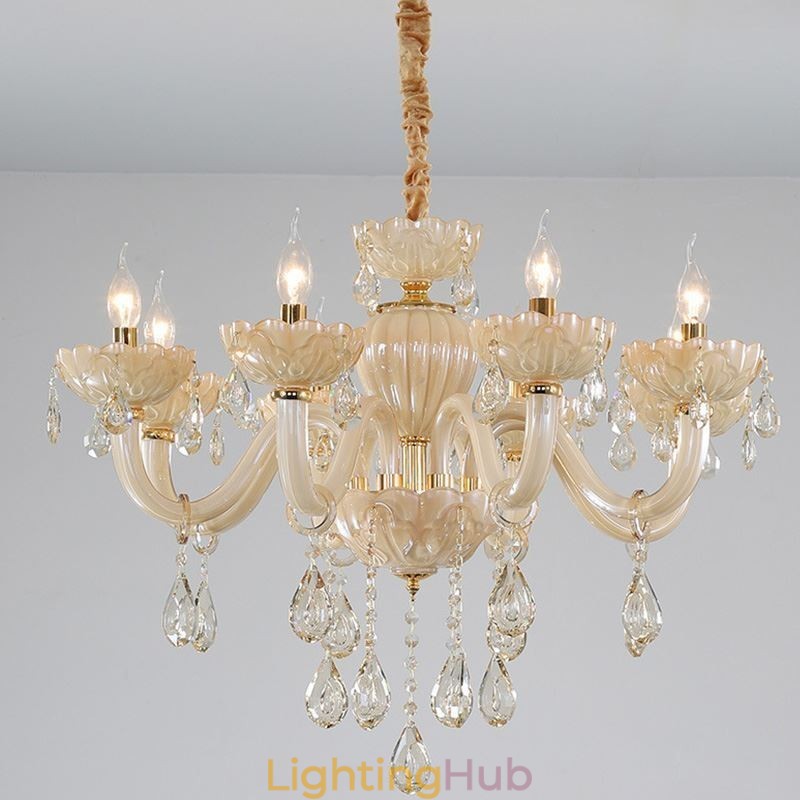 Eye Catching Crystal Chandelier European Cognac Color Ceiling Lamp Glass Body 8 Lights