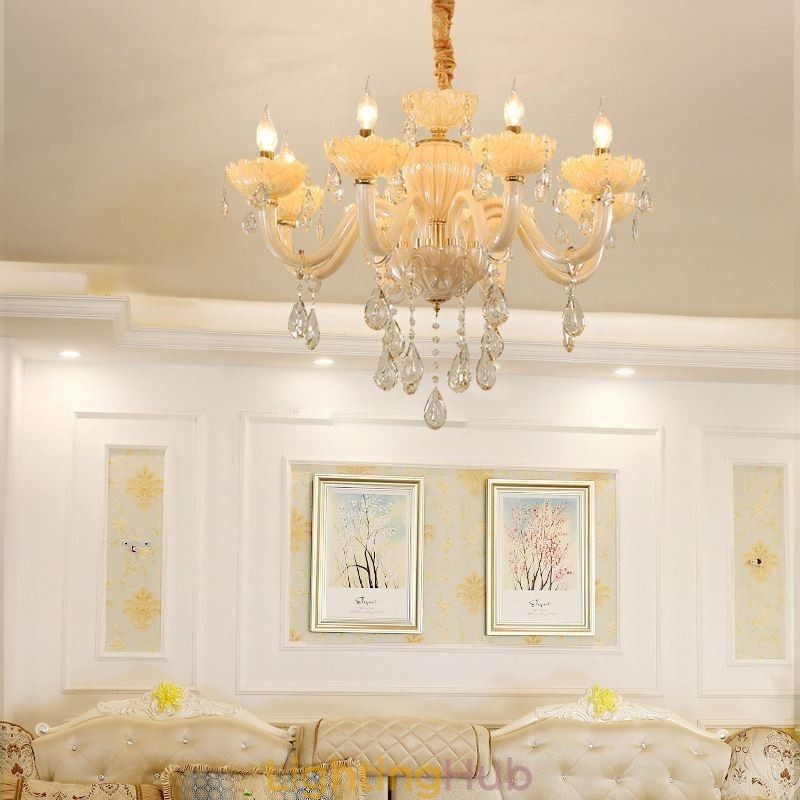 Eye Catching Crystal Chandelier European Cognac Color Ceiling Lamp Glass Body 8 Lights