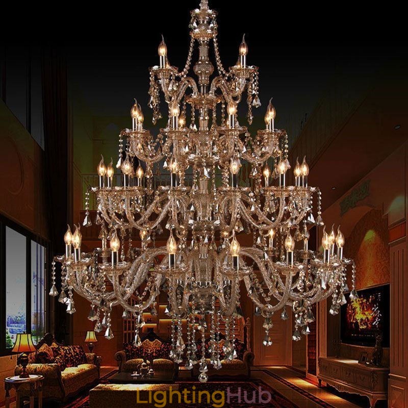 European Crystal Chandelier Cognac Color Ceiling Light With 40 Lights