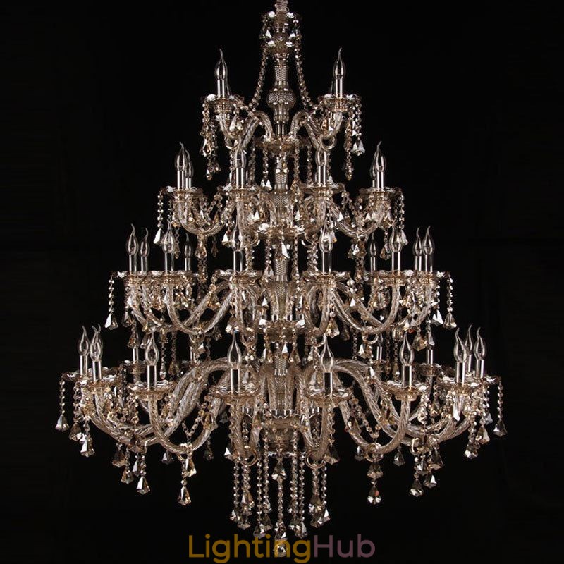 European Crystal Chandelier Cognac Color Ceiling Light With 40 Lights