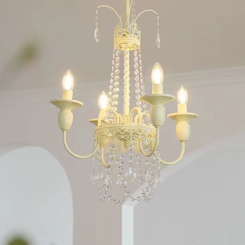 Nordic Crystal Chandelier Paint Craft Cream Ceiling Light