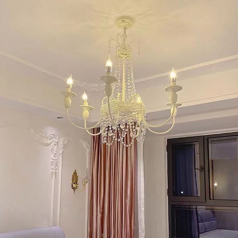 Nordic Crystal Chandelier Paint Craft Cream Ceiling Light