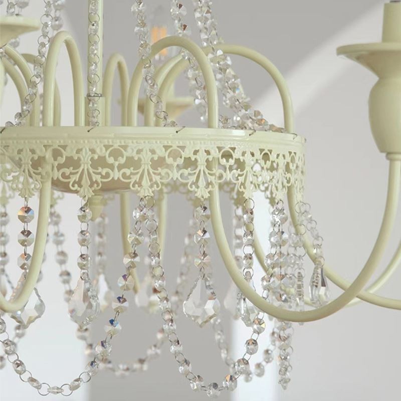 Nordic Crystal Chandelier Paint Craft Cream Ceiling Light