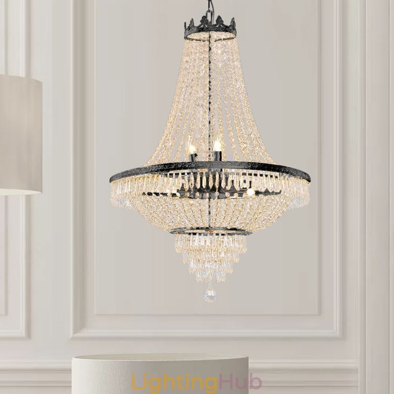 Classic Crystal Chandelier Black Empire Style Pendant Light 9 Lights