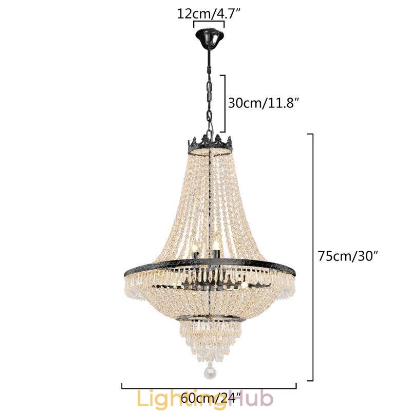 Classic Crystal Chandelier Black Empire Style Pendant Light 9 Lights