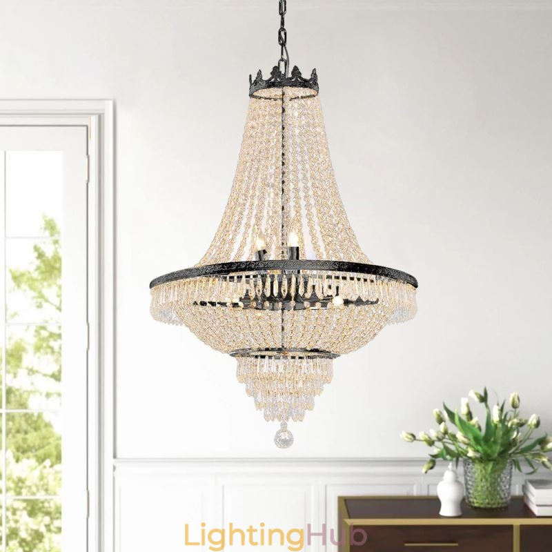 Classic Crystal Chandelier Black Empire Style Pendant Light 9 Lights