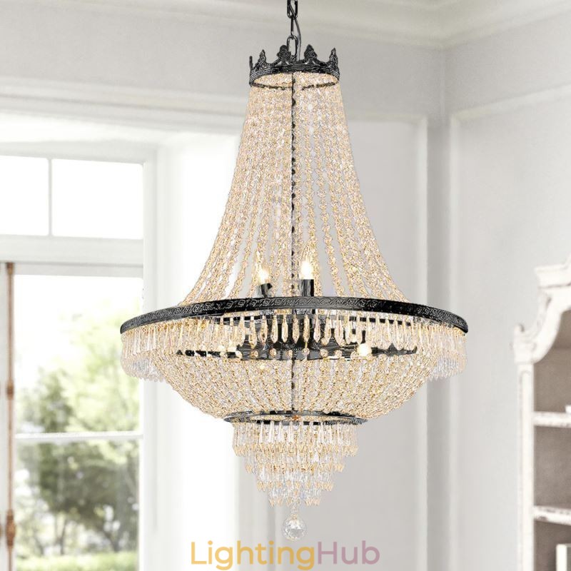Classic Crystal Chandelier Black Empire Style Pendant Light 9 Lights