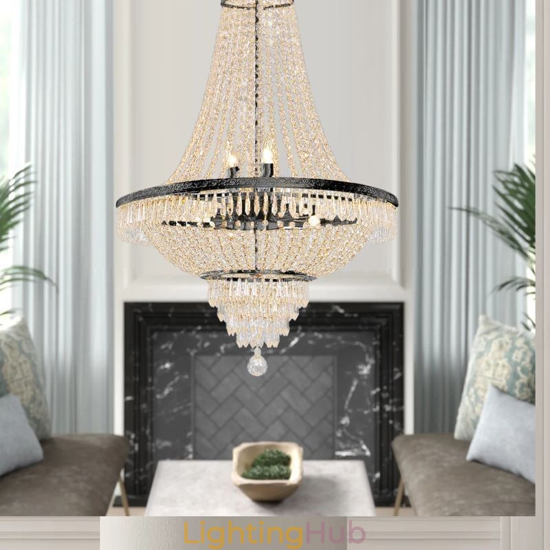 Classic Crystal Chandelier Black Empire Style Pendant Light 9 Lights