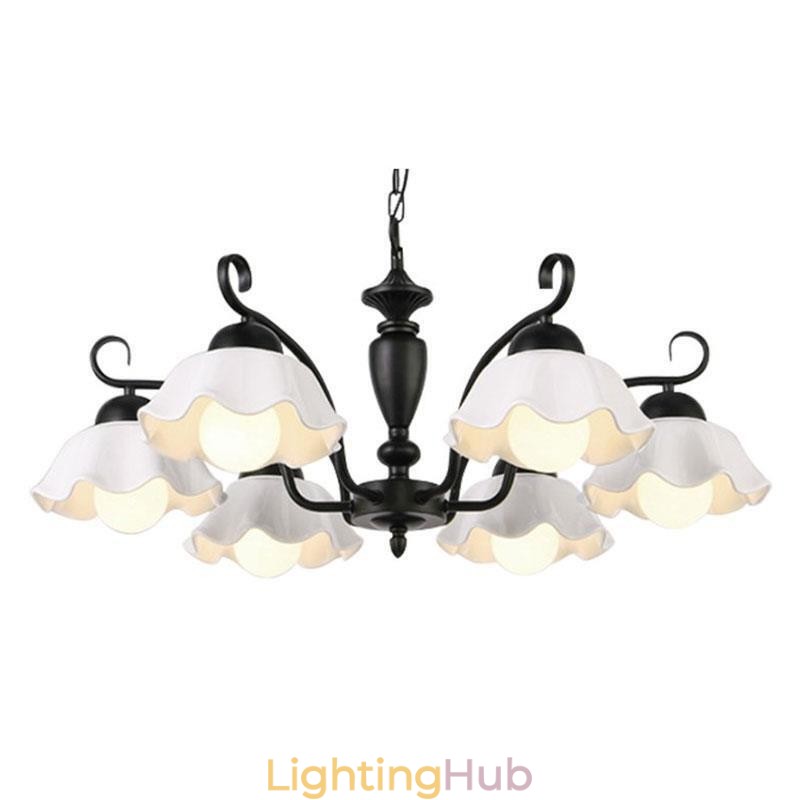 Nordic Iron Pendant Light Flower Shape Glass Lamp Shade Chandelier