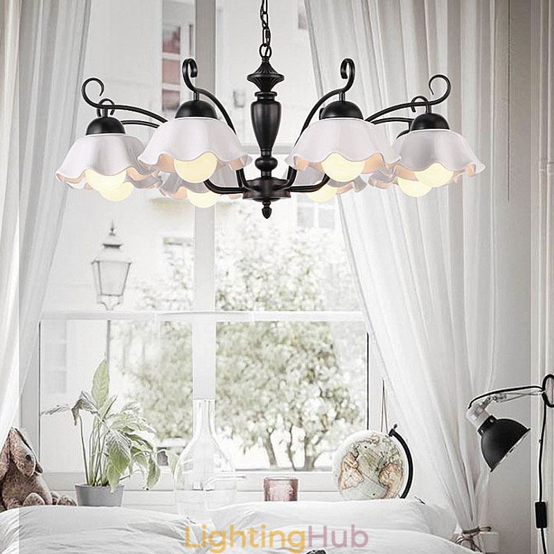Nordic Iron Pendant Light Flower Shape Glass Lamp Shade Chandelier