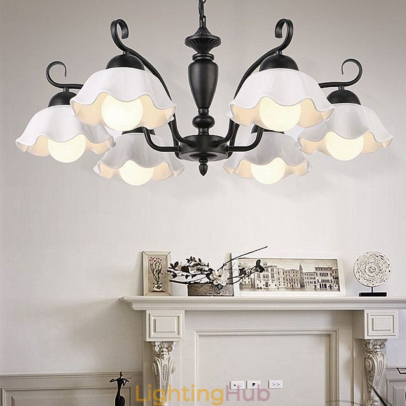 Nordic Iron Pendant Light Flower Shape Glass Lamp Shade Chandelier