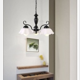 Nordic Iron Pendant Light Flower Shape Glass Lamp Shade Chandelier