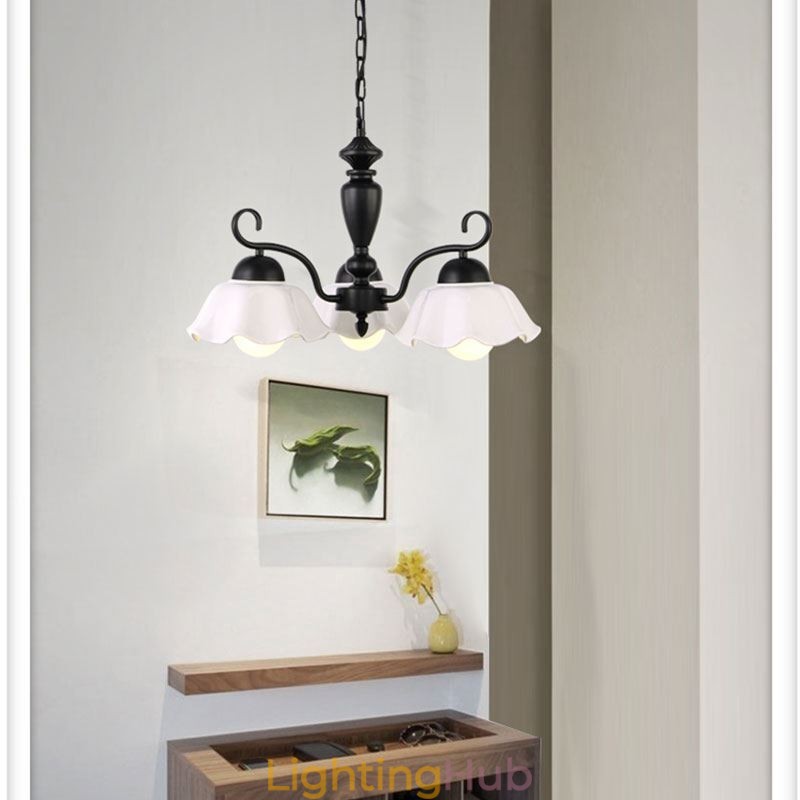 Nordic Iron Pendant Light Flower Shape Glass Lamp Shade Chandelier