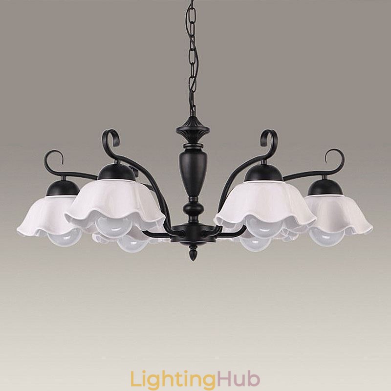 Nordic Iron Pendant Light Flower Shape Glass Lamp Shade Chandelier