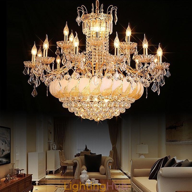 Large Luxury Crystal Chandelier European Gold Ceiling Light