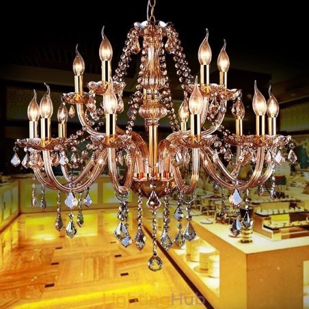 European Crystal Chandelier Elegant Large Pendant Light Amber European Crystal Chandelier Elegant Large Pendant Light Amber