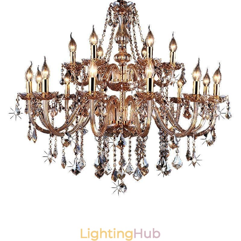 European Crystal Chandelier Elegant Large Pendant Light Amber
