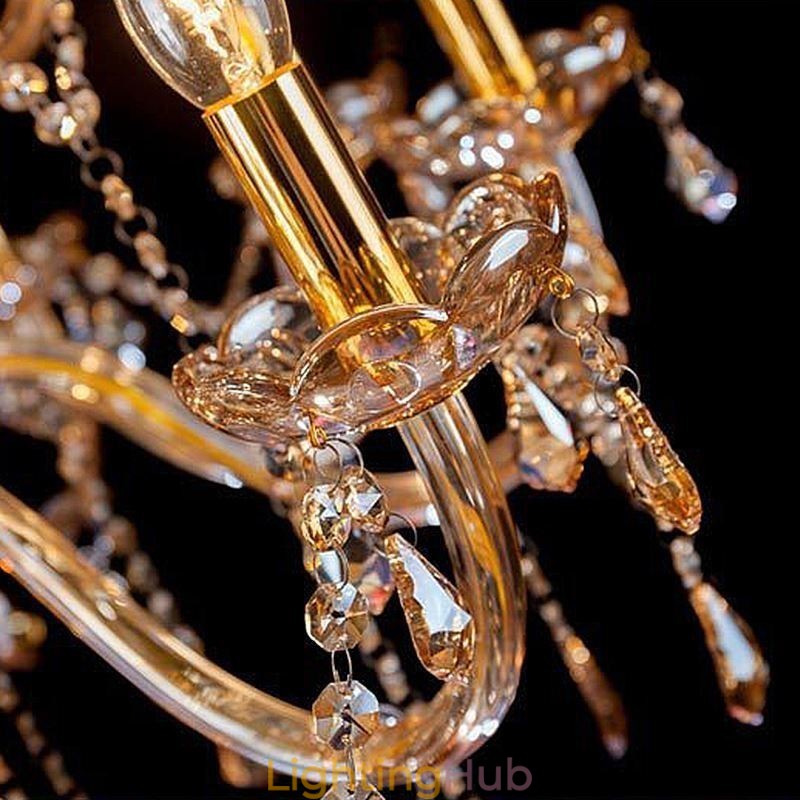 European Crystal Chandelier Elegant Large Pendant Light Amber