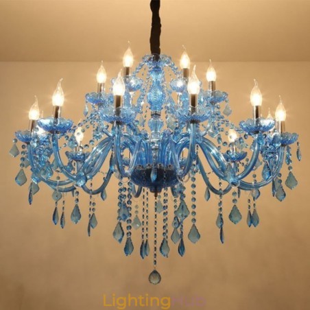 Large Crystal Chandelier European Pendant Light Blue Colour Esthetic Large Crystal Chandelier European Pendant Light Blue Colour Esthetic