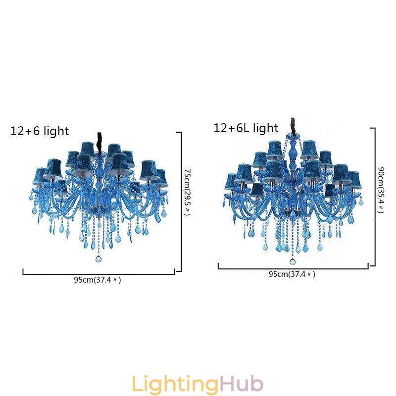 Large Crystal Chandelier European Pendant Light Blue Colour Esthetic