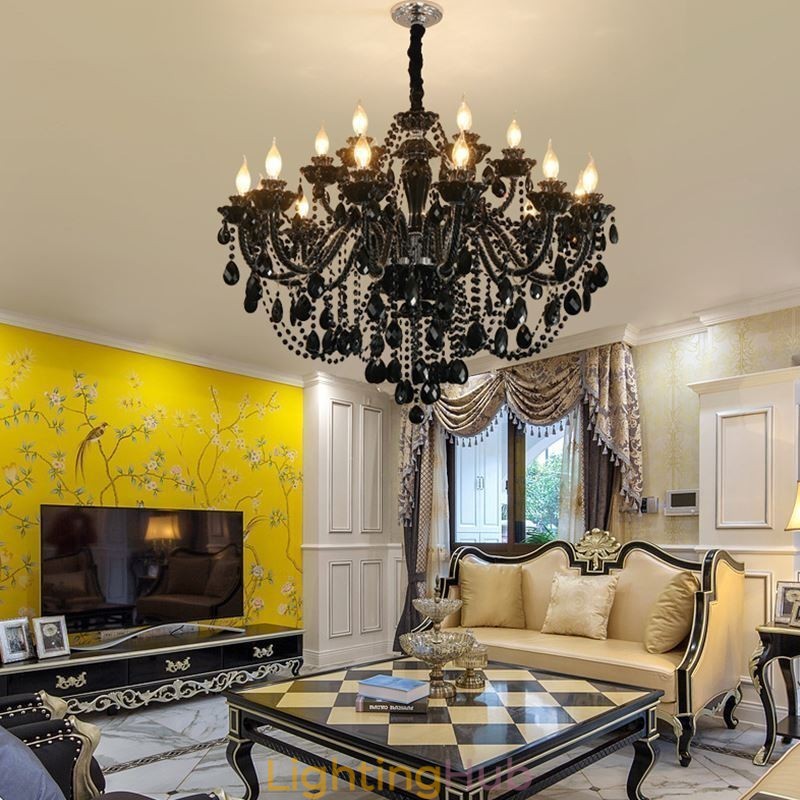 Luxury European Style Crystal Chandelier Black Pendant Light