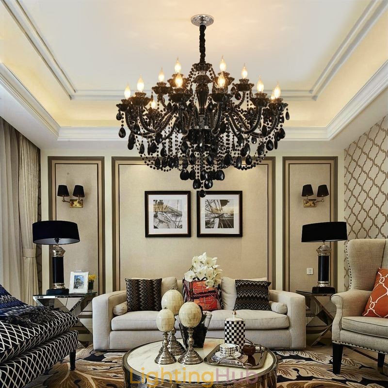 Luxury European Style Crystal Chandelier Black Pendant Light