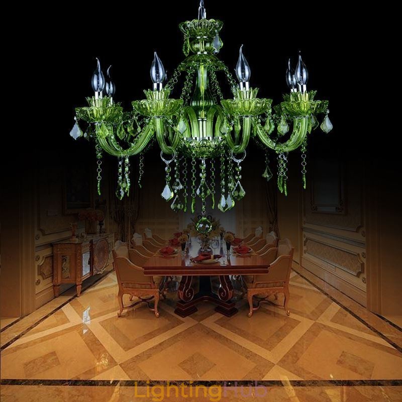 European Style Crystal Green Chandelier Candle Pendant Light