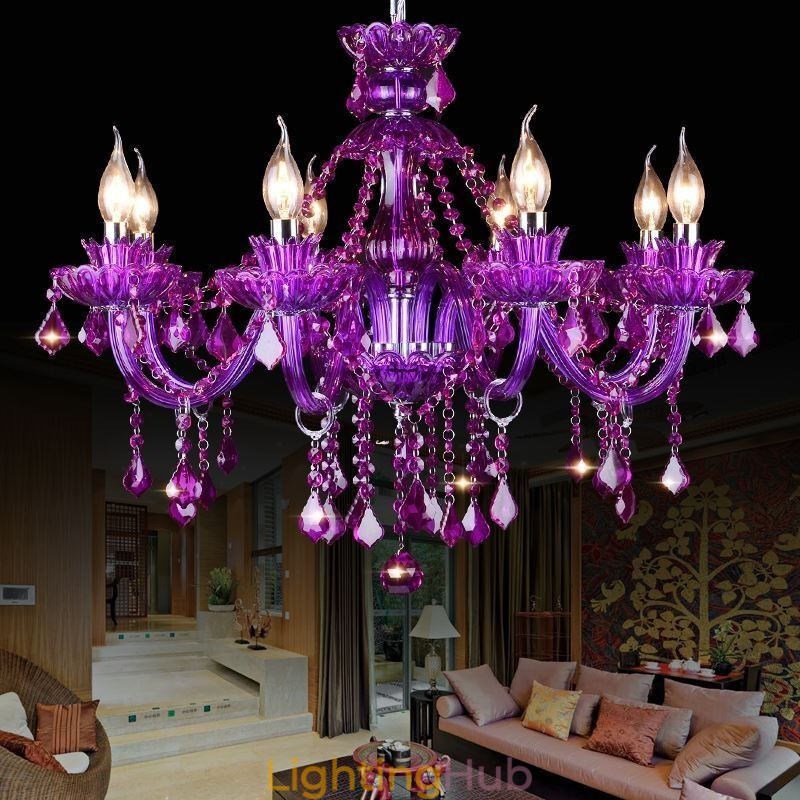 Elegant Purple Crystal Ceiling Light European Chandelier