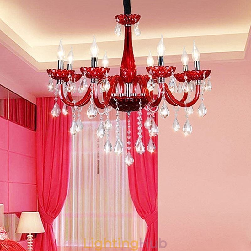 Modern European Crystal Chandelier Red Colour Ceiling Light