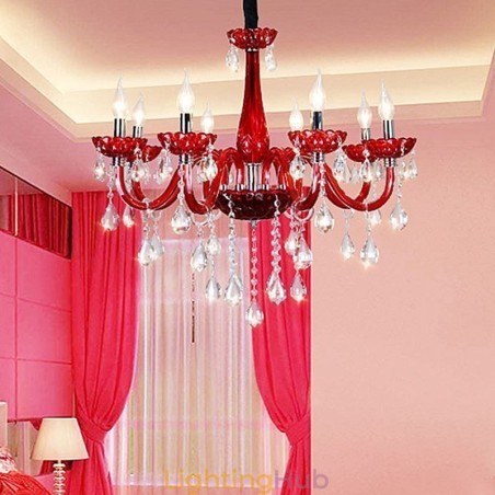 Modern European Crystal Chandelier Red Colour Ceiling Light Modern European Crystal Chandelier Red Colour Ceiling Light