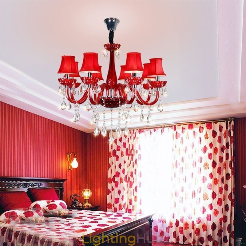 Modern European Crystal Chandelier Red Colour Ceiling Light