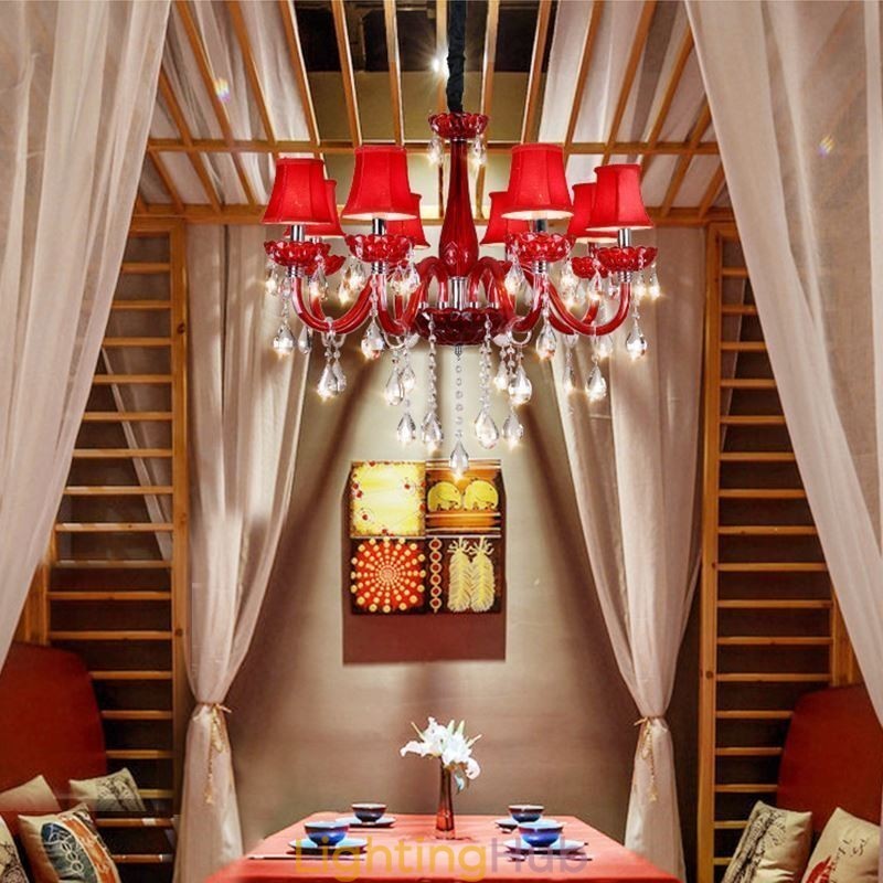 Modern European Crystal Chandelier Red Colour Ceiling Light