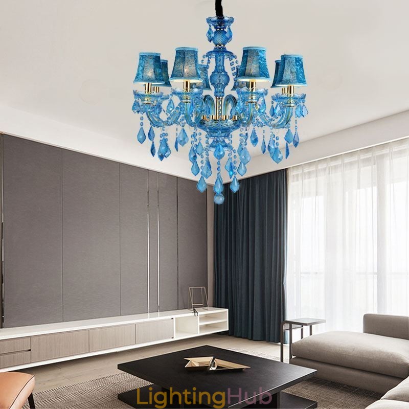 Large Blue Crystal Chandelier European Pendant Light