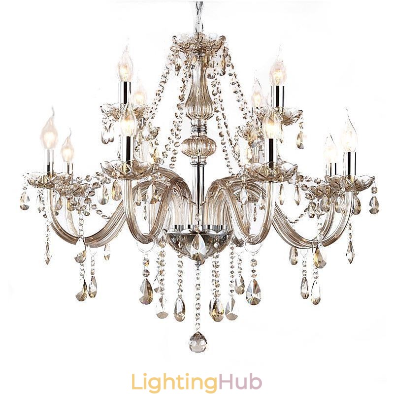 Large Crystal Chandelier Cognac European Ceiling Light