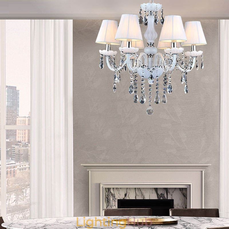 European Crystal Chandelier Unique White Jade Pendant Light