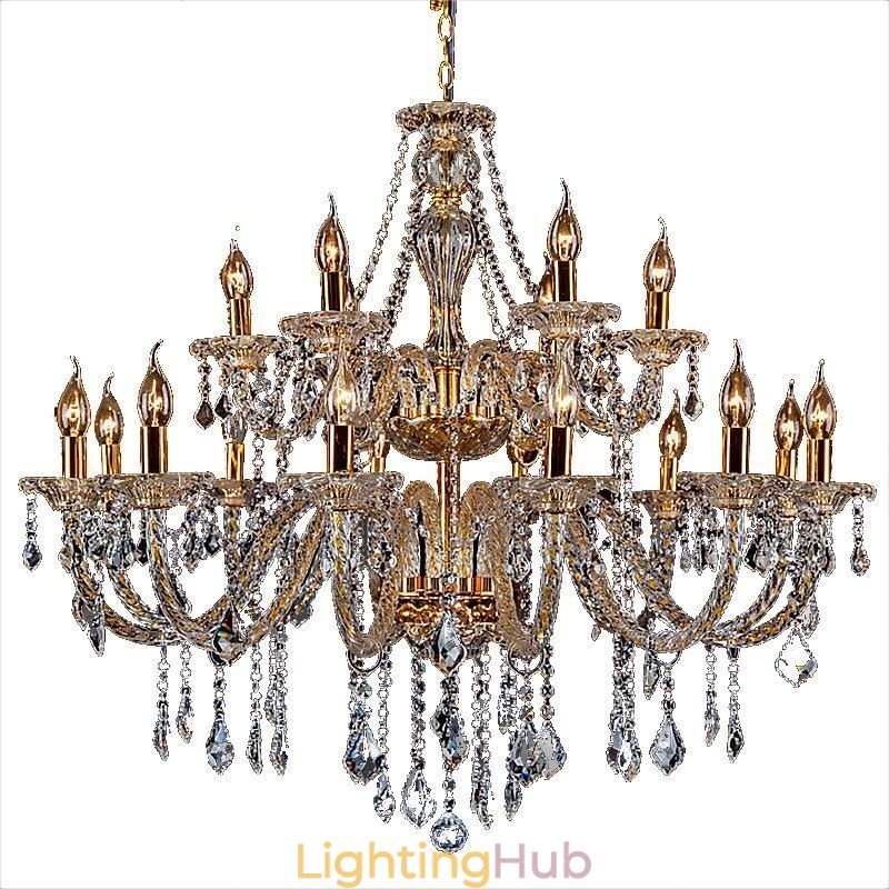 Luxury Crystal Chandelier Golden European Threaded Arm Ceiling Light